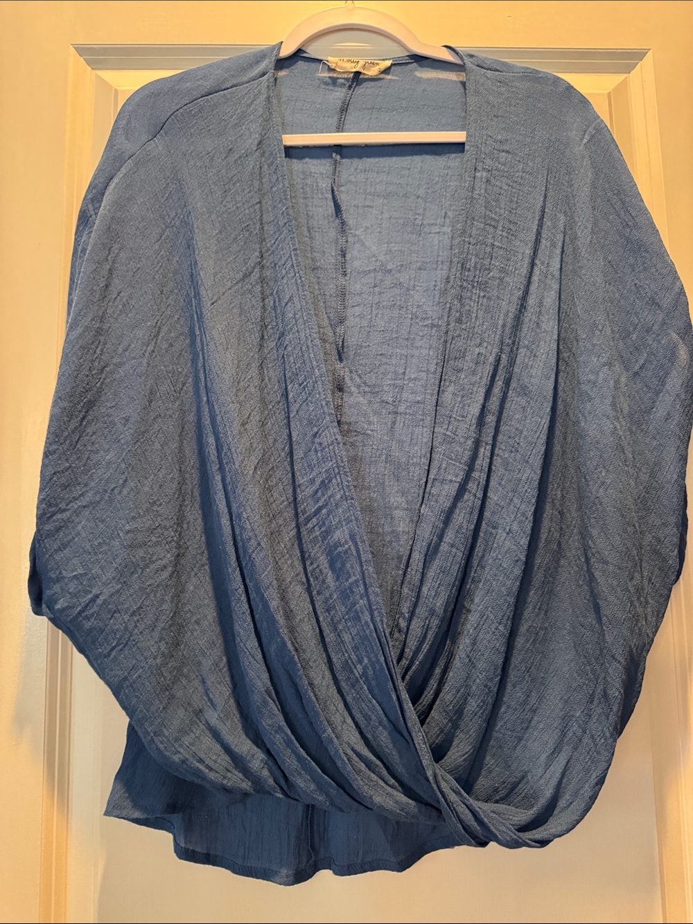 Blue Draped Twist-Front Women's Blouse